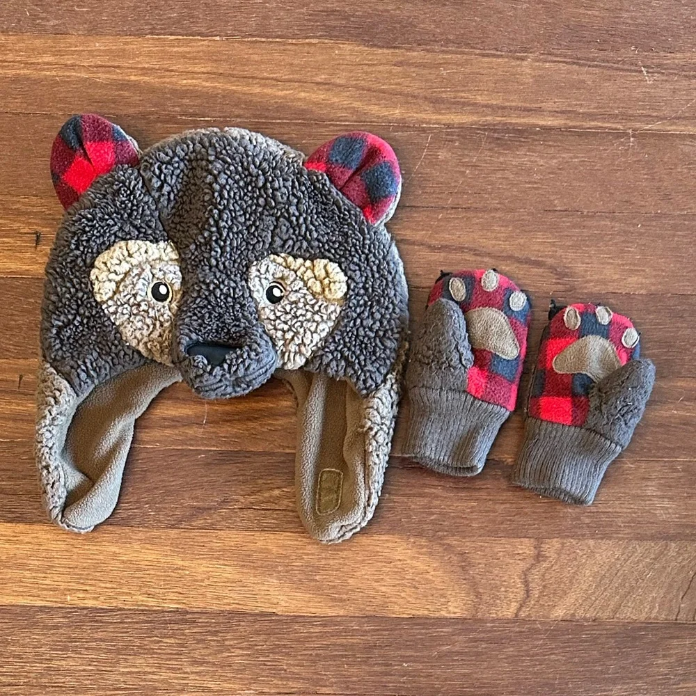 3/$15 GAP Baby Bear Trapper Hat & Matching Mittens Set Size XS/S 12-24 Months